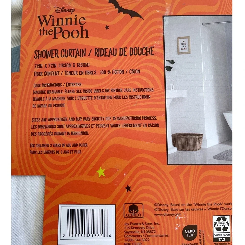 Disney Winnie the Pooh Halloween Shower Curtain  Tigger Eeyore Piglet 72x72 NEW